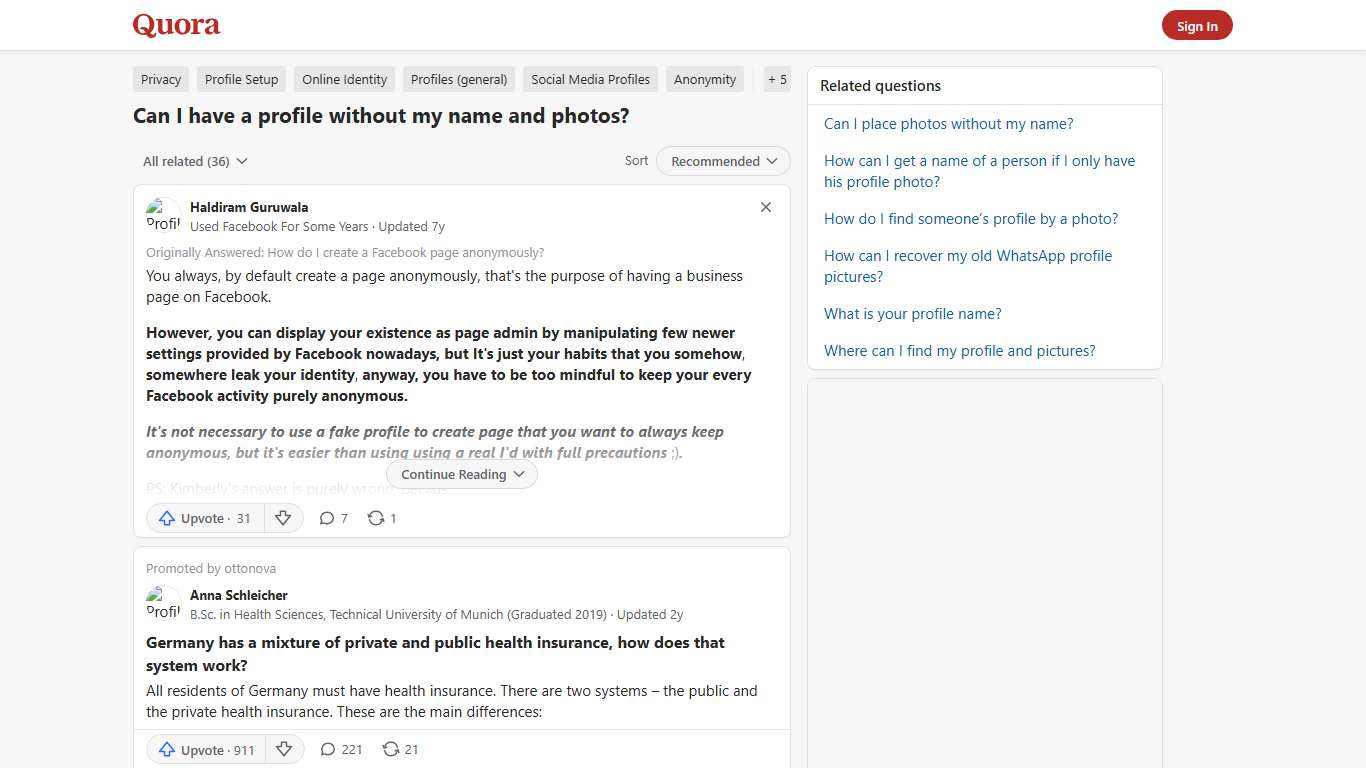 Can I have a profile without my name and photos? - Quora